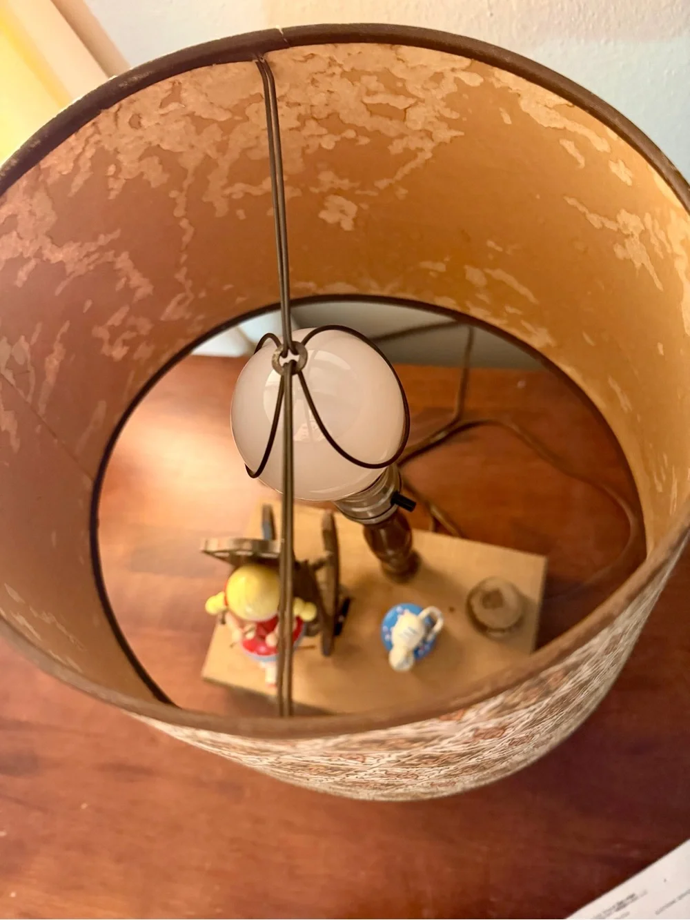 Brown Patterned Shade Lantern Table Lamp with Decorative Base